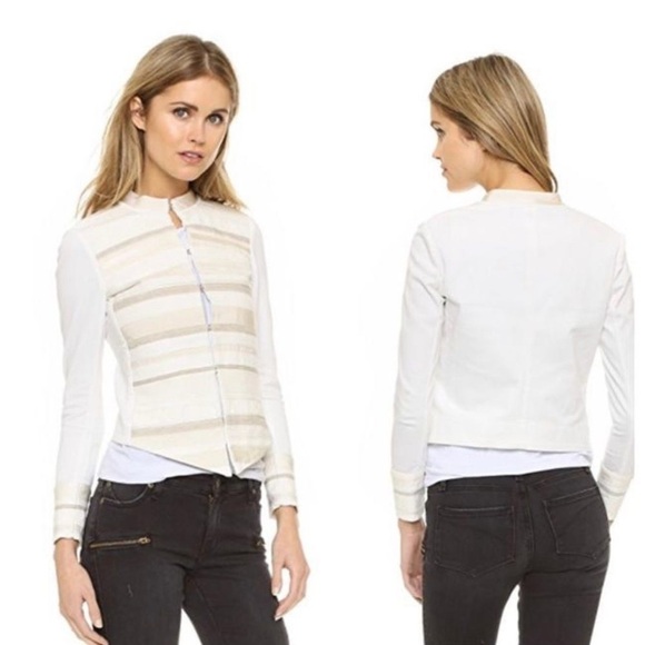 Superfine Embroidered Tonal Stripes Jean Jacket Off White Large Textured Italian - Picture 1 of 14